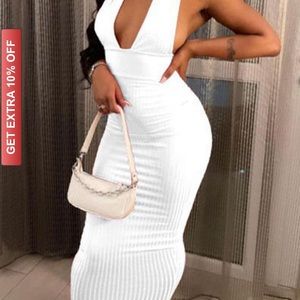 Pink long backless dress also have white.